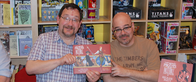 Rick Burchett and Greg Rucka with Lady Sabre and the Pirates of the Ineffable Aether