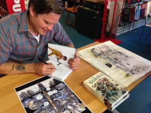 Farel Dalrymple signing copies of The Wrenchies at the Floating World Comics release party